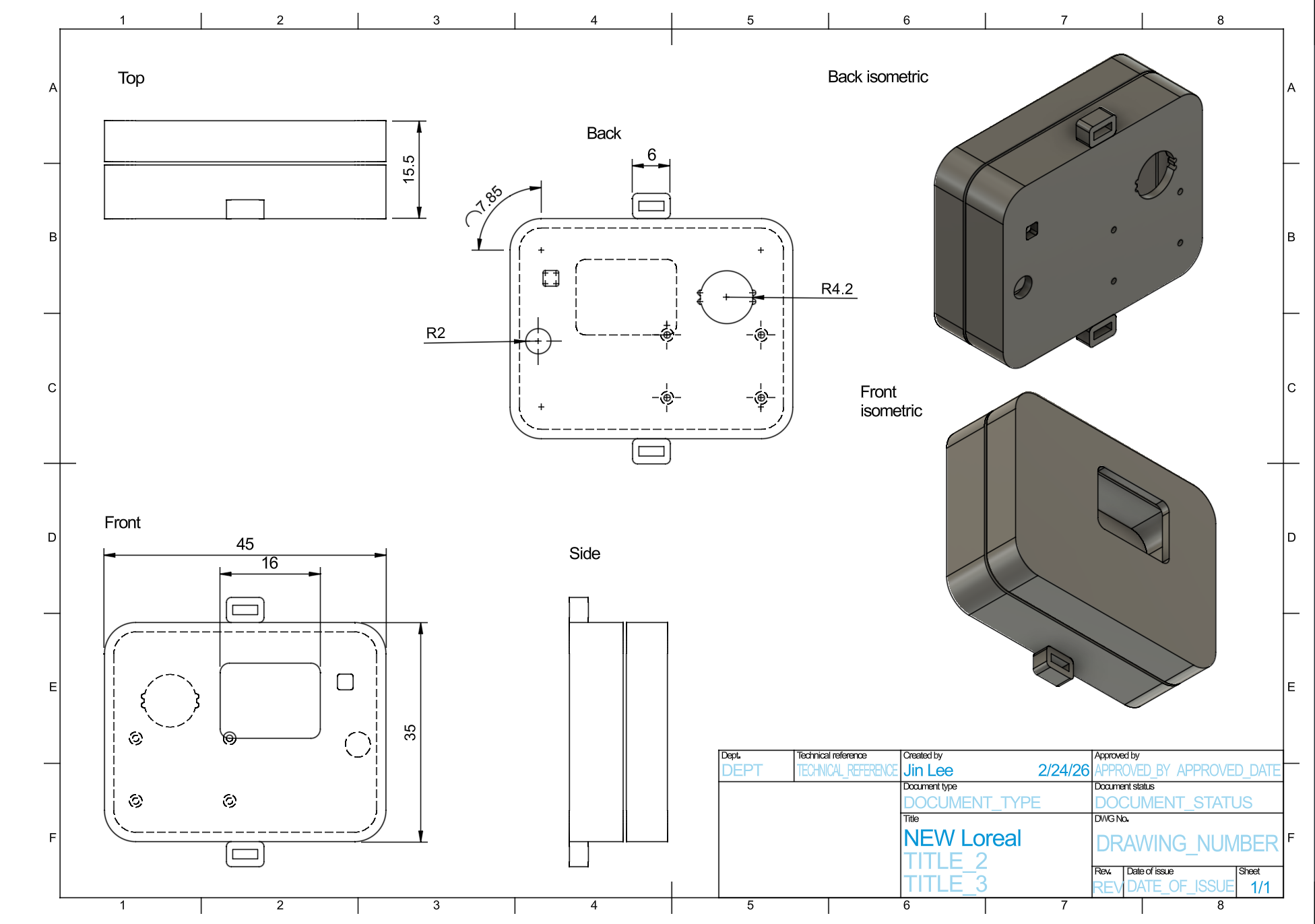 CAD engineering drawing of the wearable perfume watch