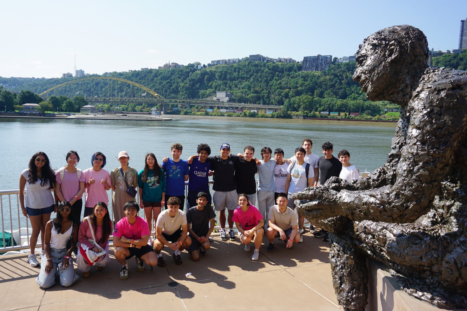 Orientation group photo overlooking the Monongahela River
