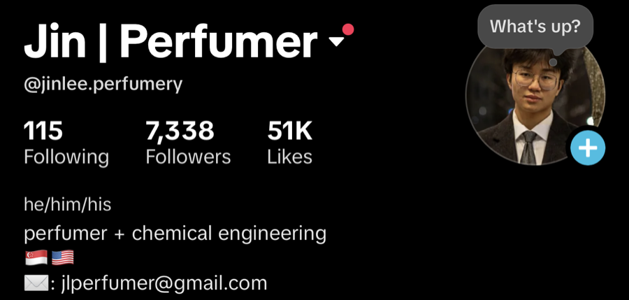 Jin | Perfumer TikTok profile, @jinlee.perfumery, 7,338 followers and 51K likes